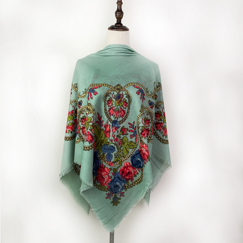 Foulard carré russe à fleurs de luxe pour femmes, Bandana fin et respirant, pare-soleil de voyage ethnique, châles de plage, 120x120cm