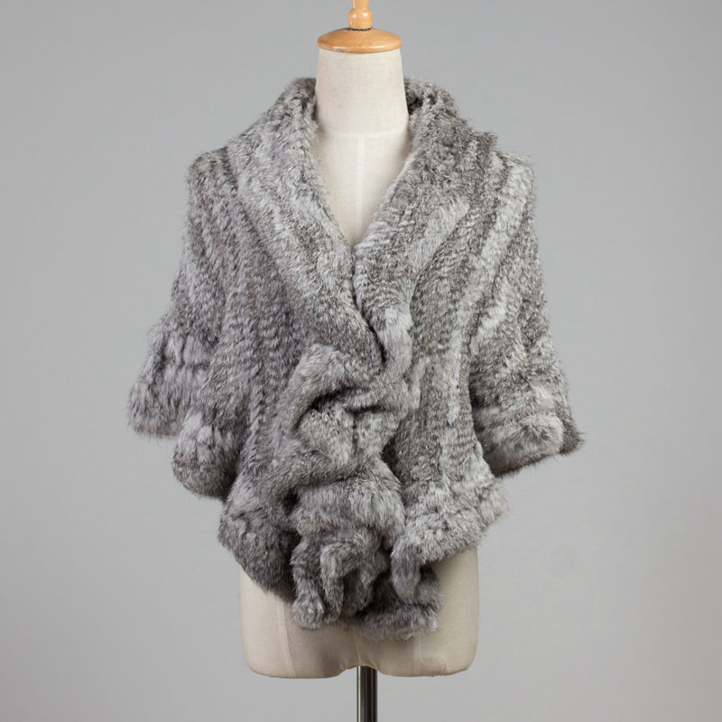 Châle en vraie fourrure de lapin pour femme, avec coupe ondulée, chaud, épais, naturel, avec crochets, à la mode, hiver, vente en gros