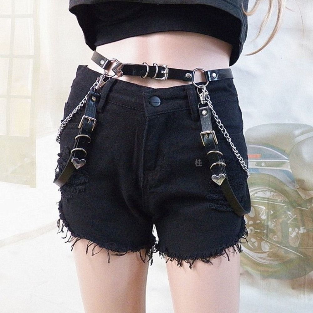 Ceinture de jupe en cuir PU pour femme, ceinture en métal, ceinture de robe en jean sexy, hip hop, rock, boîte de nuit, cœur, punk, femme