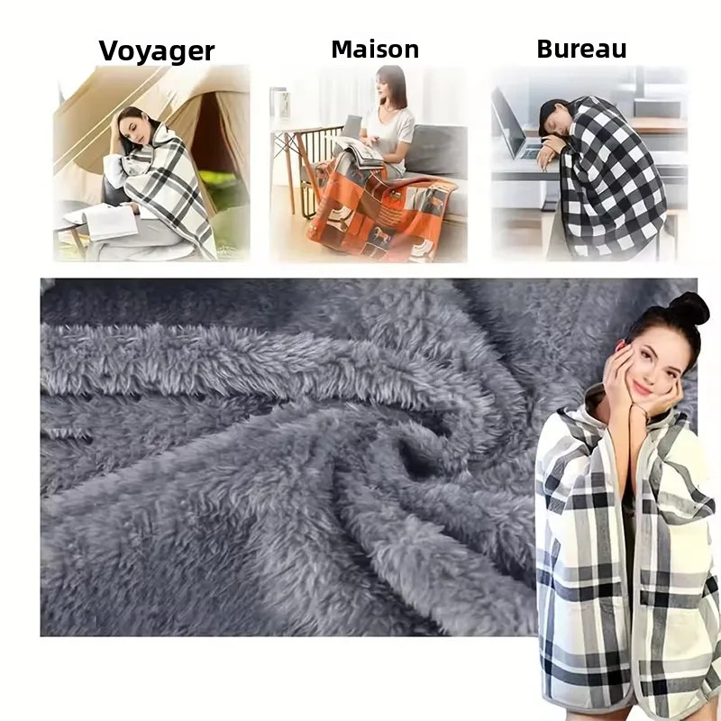 Couverture châle en flanelle, 1 pièce, portable, paresseux, décontracté, chaud, pour le bureau, pour le confort et le Style