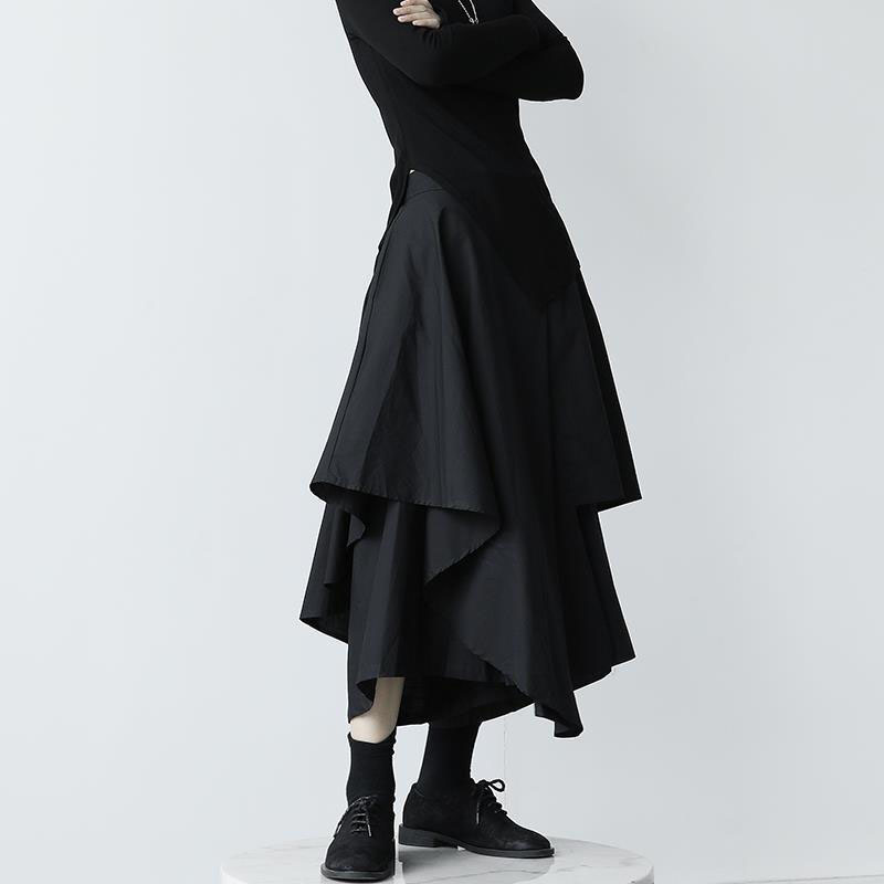 Femmes jupes noires japonais gothique irrégulière taille haute jupe plissée pantalon pour femmes Vintage Cargo jupes femmes vêtements dames