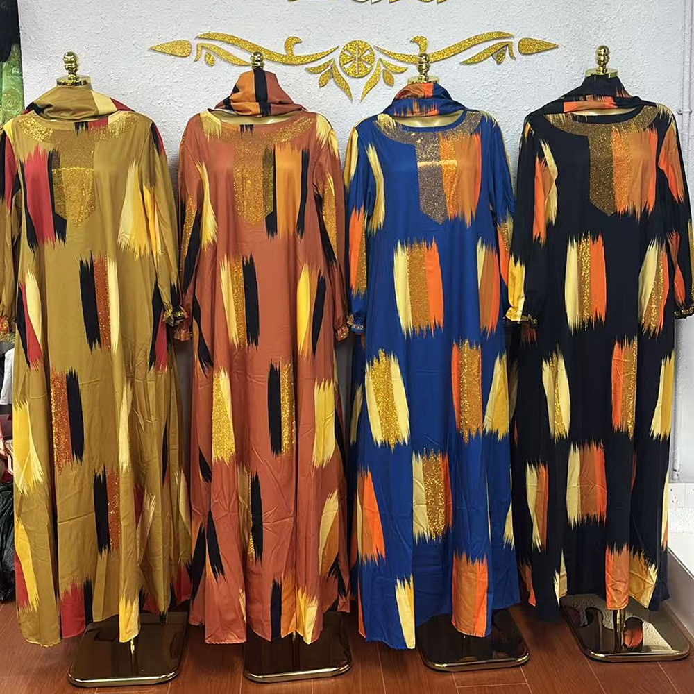 Robe longue africaine de haute qualité pour femmes grandes tailles, col rond, ornée de diamants, style Dashiki, Abaya élégante pour femme musulmane, tendance