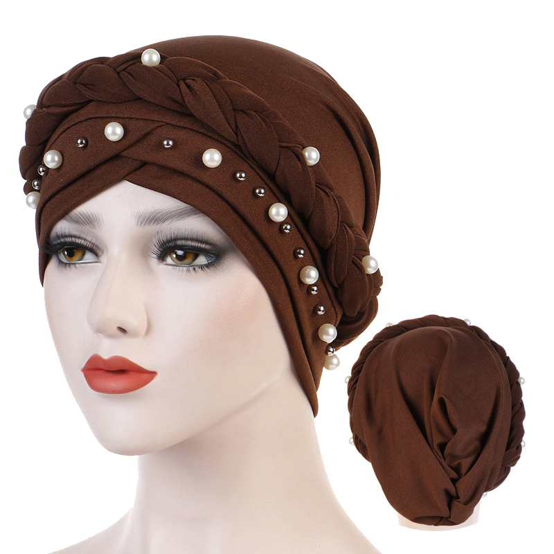 Foulard de tête pour femmes musulmanes, Turban en coton solide, Bonnet Hijab, perle blanche, intérieur, Turban enveloppant arabe