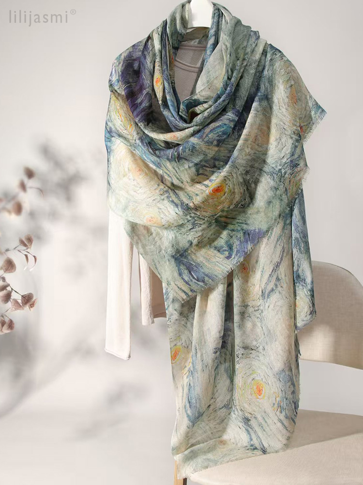Master Art 100% laine mérinos super fine châle enveloppes écharpe ultra-légère printemps été 200x80 cm foulards de luxe dames Hijab Bandana