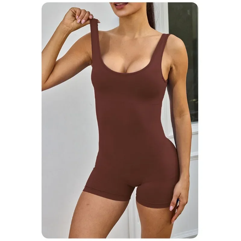 Combinaison de sport courte sans manches pour femmes, vêtements de Yoga, dos nu, Sexy, entraînement, cyclisme, combinaison une pièce, body de loisirs en plein air