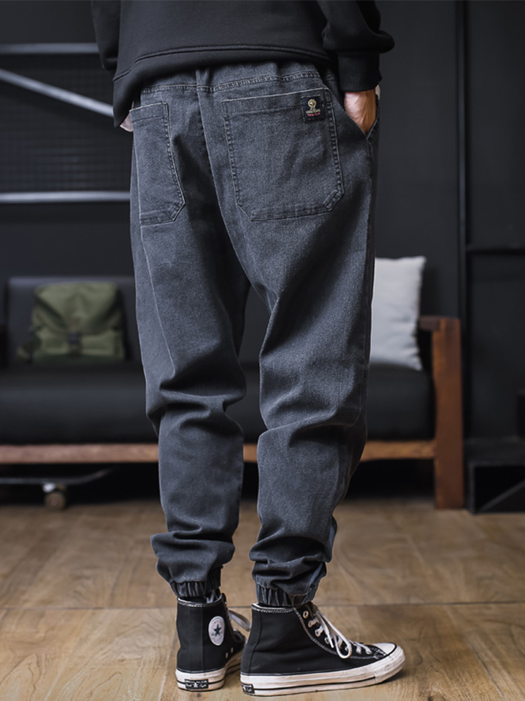 Jean grande taille pour hommes, jogging ample, Streetwear, sarouel, pantalon Cargo, longueur cheville, en Denim