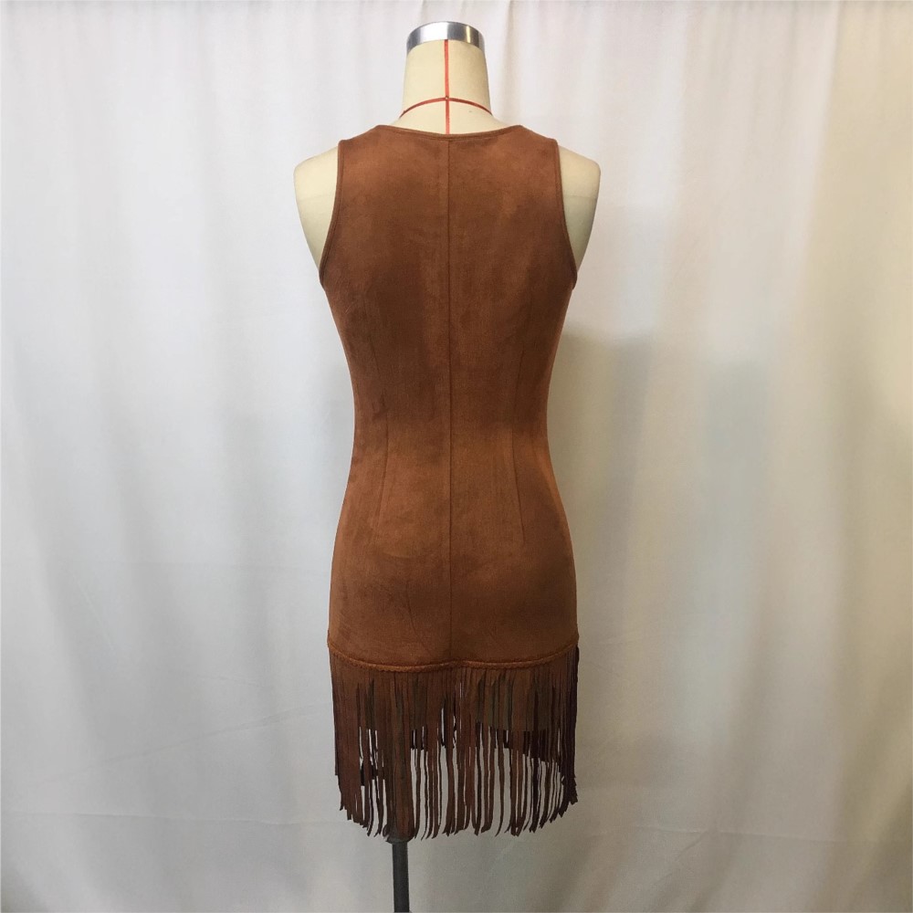 Robe à bretelles ajustée à franges, tendance personnalisée printemps-été, Vestidos, col en V, franges, simple boutonnage, taille mi-haute, robes courtes