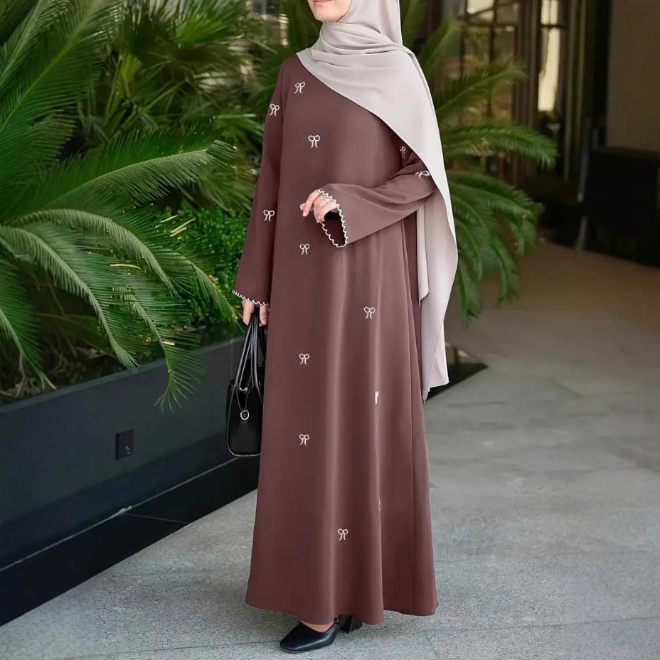 Abayas musulmanes pour femmes, Robe longue imprimée, style Abaya arabe de Dubaï, coupe ample, col rond, modeste pour le Ramadan, style marocain, Printemps 2026