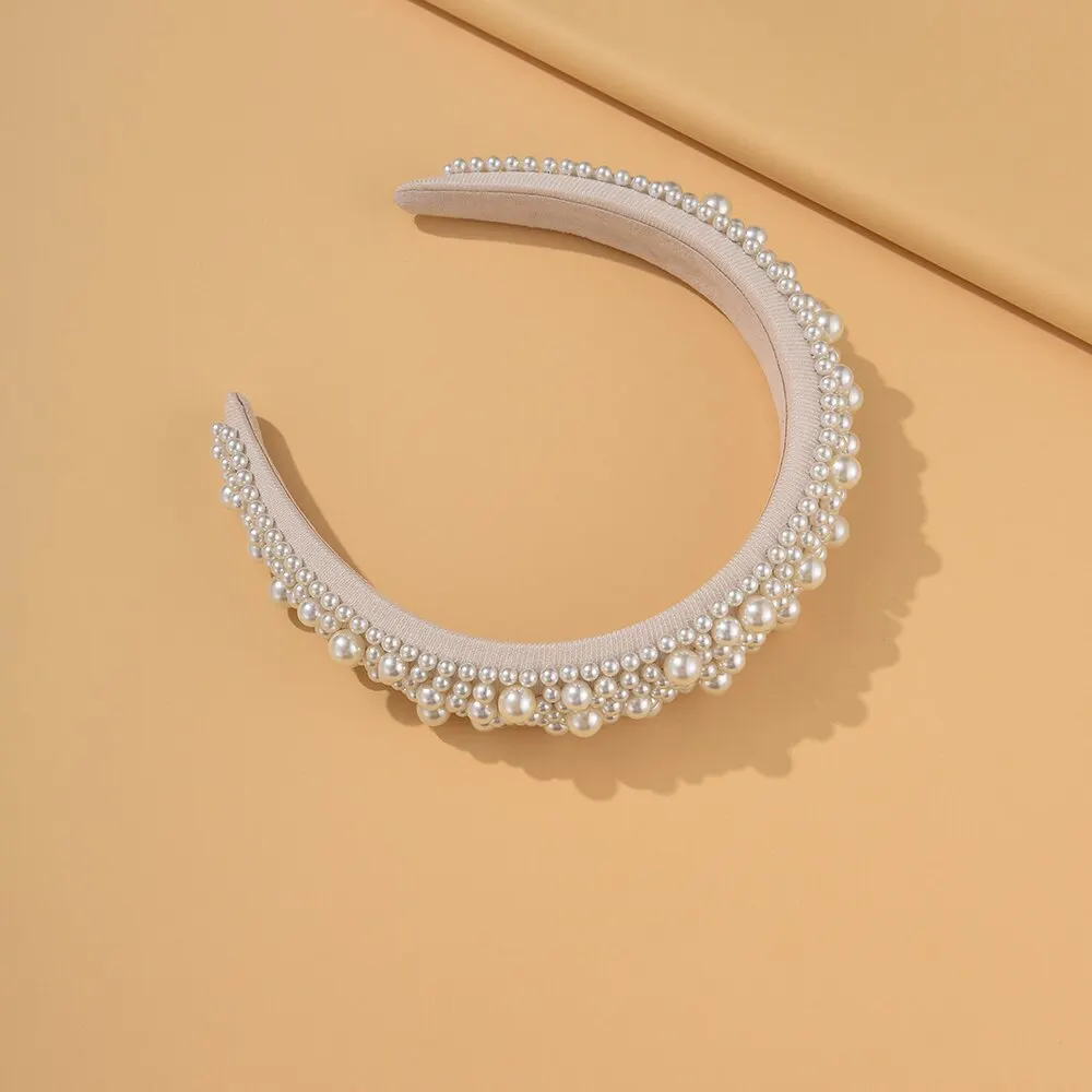 Cerceau de cheveux large fait à la main pour femmes, bande de sauna pour patients de mariage, vêtements de sauna pour filles, bijoux de mariage, perle blanche, accessoires pour cheveux, 2023