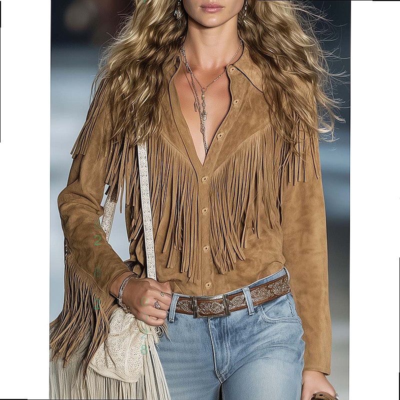 Chemisier bohème à franges pour femme, haut fluide, chemise décontractée printemps-été, blouses bohèmes