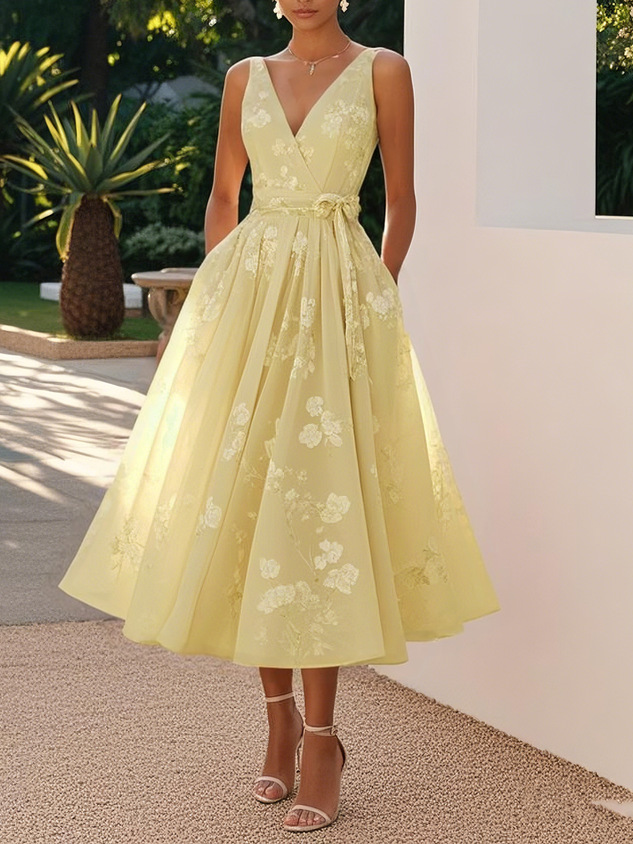 Robe de soirée douce, impression numérique, ample, décontractée, mode, tempérament élégant, vêtements pour femmes, gilet sans manches, col en v, longue