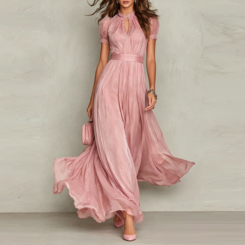 Robe pour femme, Nouvelle collection été 2026, élégante, col en V, taille cintrée, respirante, amincissante, avec volants, grande jupe évasée pour filles