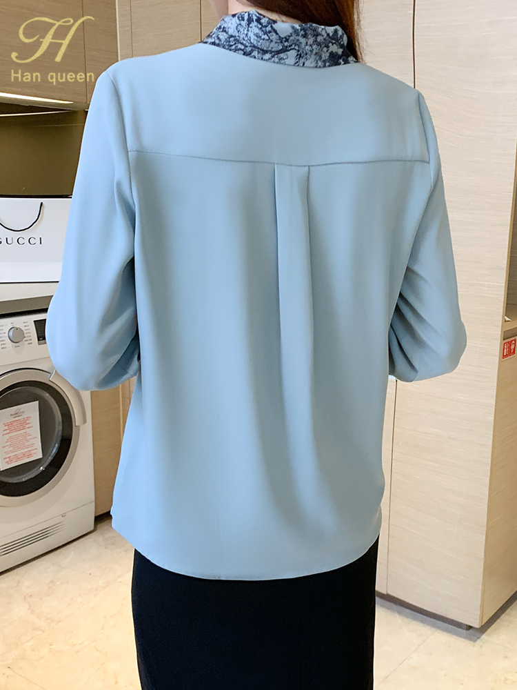 H Han Queen-Chemisier Élégant en Mousseline de Soie pour Femme, Chemise Simple à Manches sulf, Décontracté, pour Bureau, Automne