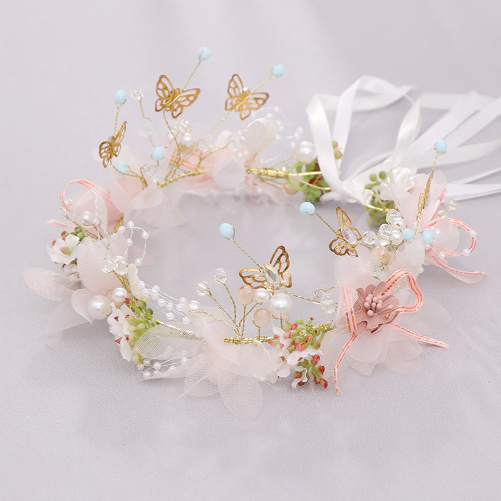 Serre-tête floral pour femmes et filles, couronne de fleurs papillon pour mariée, accessoires de cheveux, guirlande de printemps, coiffe de mariage
