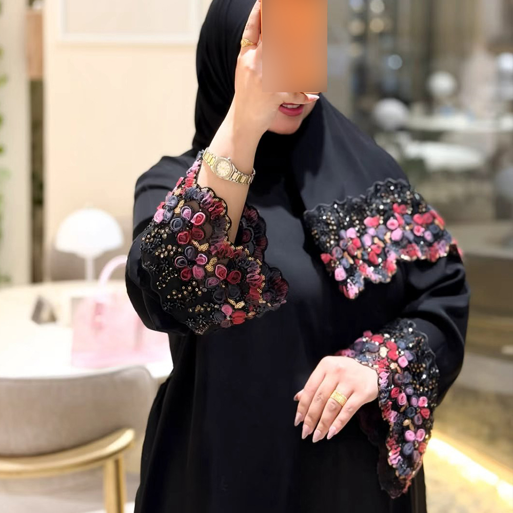 Robe Abaya pour femmes musulmanes, hijab, ensemble 2 pièces, robes de fête pour l'Aïd, cardigan, robe, costume, fleurs 3D, kaftan, jalabiya, Ramadan, Vestidos