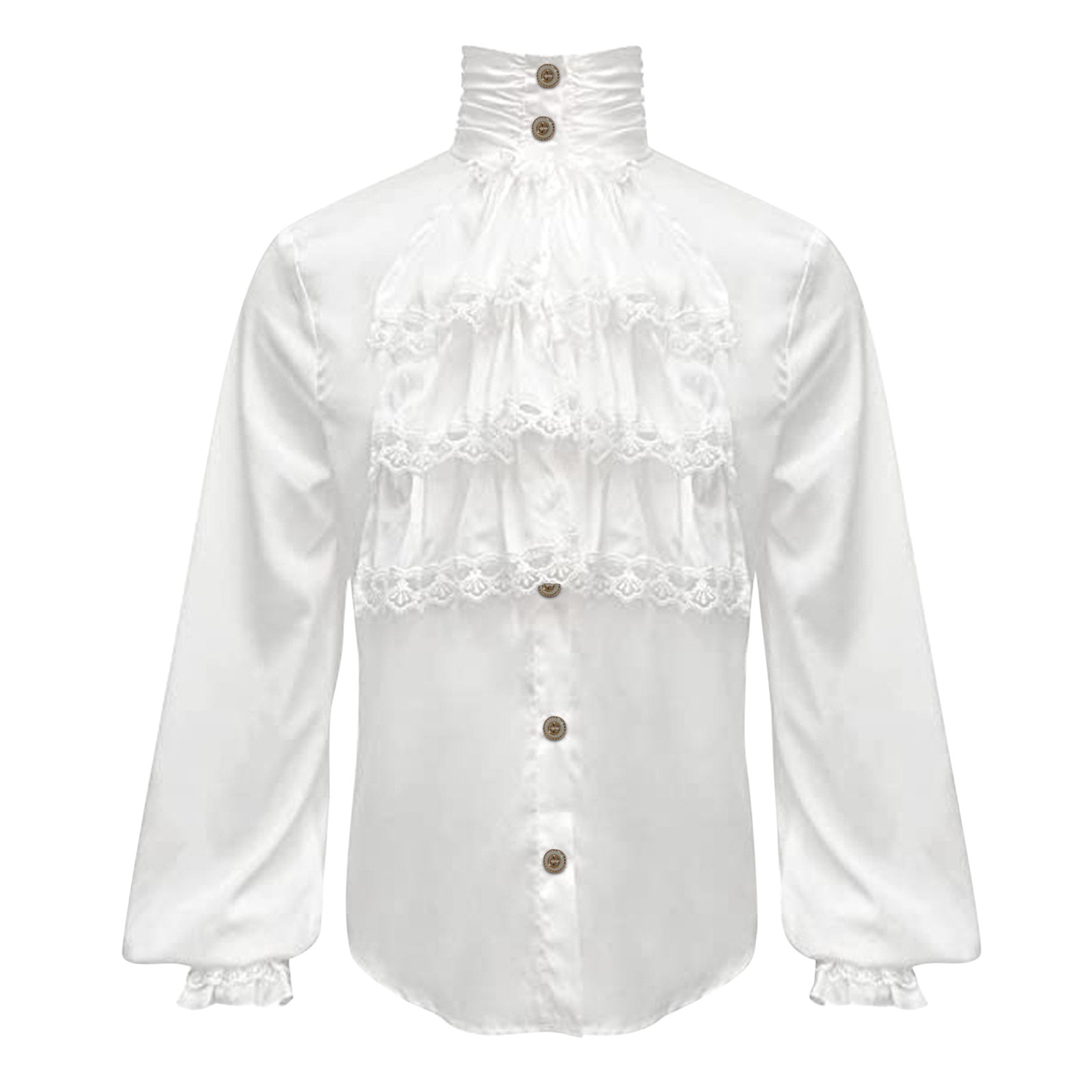 Chemises et chemisiers gothiques pour hommes rétro victorien médiéval dentelle volants col montant bouffant à manches longues chemise hauts vêtements pour hommes