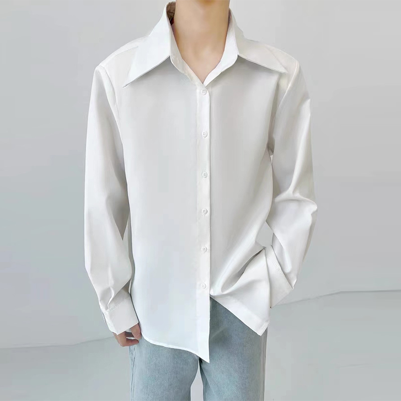 Vêtements de luxe de printemps pour hommes, chemises texturées décontractées, boutons à revers Vintage, couleur unie, manches longues, vêtements de base, 2025