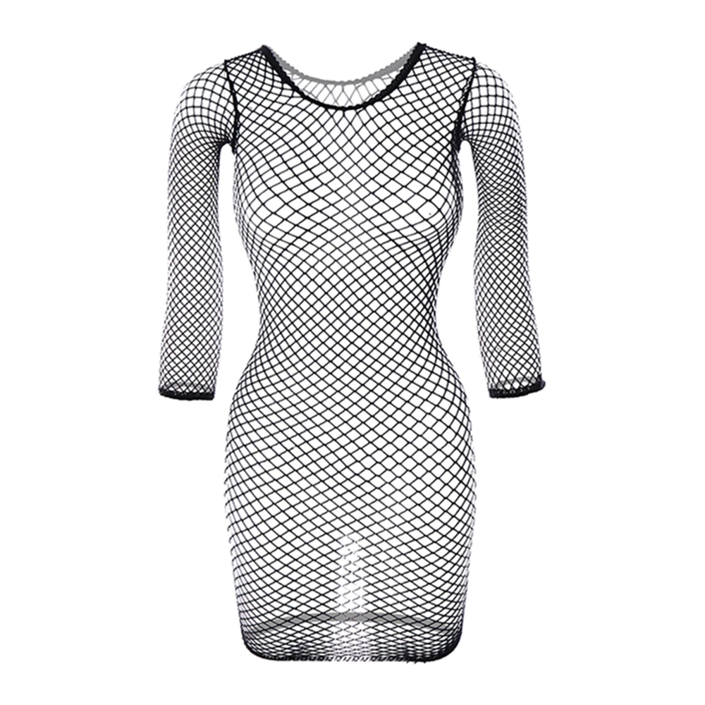 Robe transparente en maille pour femmes, manches longues, moulante, Cover-Up pour Bikini, robe de plage, Sexy, épaules dénudées, Mini, été