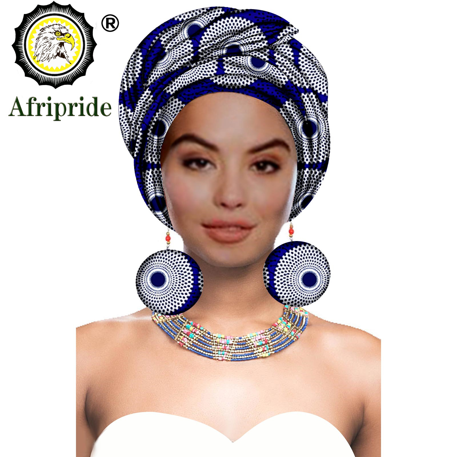 Turbans africains bandeaux africains pour femme foulard africain couvre-chef nigérian avec boucle d'oreille assortie Dashiki Ankara cire S20H004