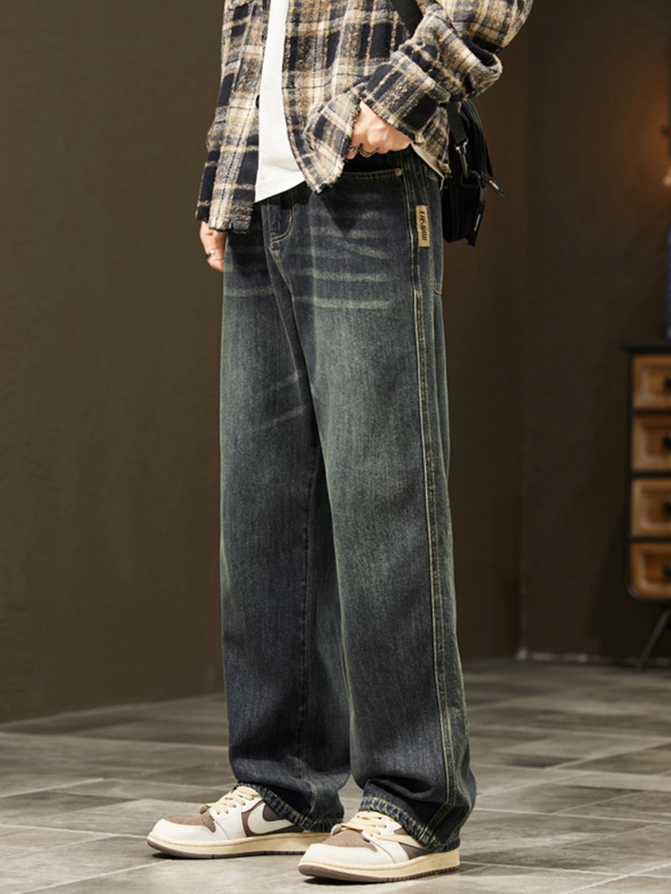 Streetwear Vintage jean hommes nouvelle personnalité mince mode personnalisé pantalon ample décontracté droit large Denim pantalon mâle