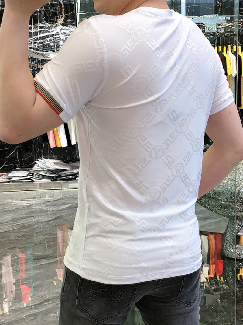 2025 été glace soie respirant T-shirt hommes de luxe Jacquard col rond à manches courtes T-shirt style décontracté Socialize haut