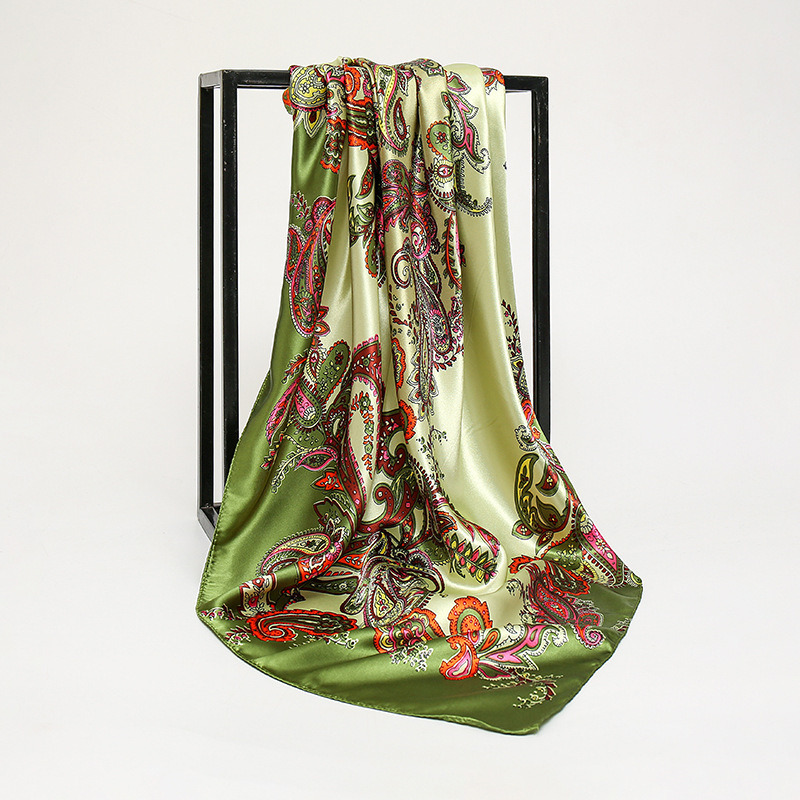 90*90 cm Hijab foulards femmes imprimé noix de cajou Satin femme marque de luxe châles carrés tête dames Bandanna foulard silencieux fille