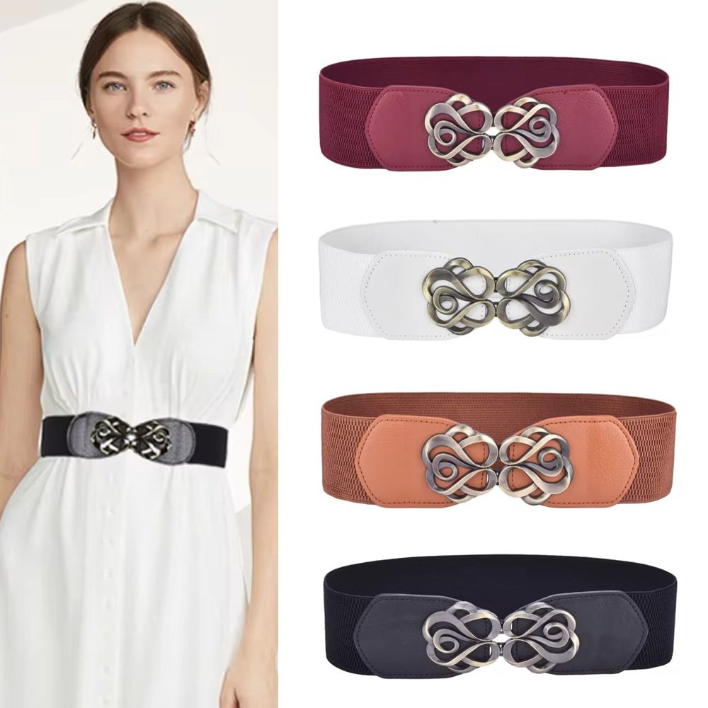 Ceinture en cuir de haute qualité pour femme, 60-80cm, pour robe, élastique, laiton, rétro, structure, pardessus, bande étirée, durable
