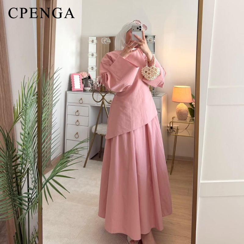 Ensemble Abaya 2 Pièces Élégant pour Femmes Musulmanes – Tenue Décontractée Islamique Turque pour l'Été, le Quotidien et l'Aïd – Haut et Jupe Modestes pour le Ramadan
