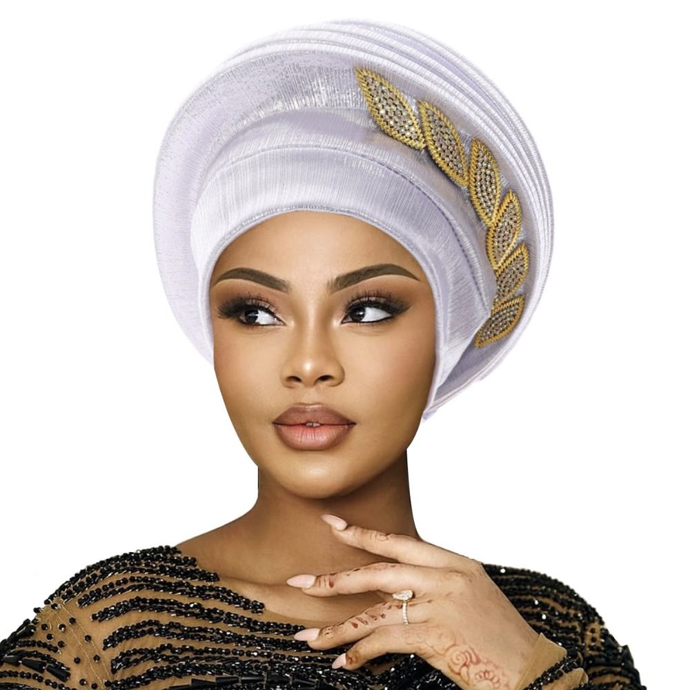 Turban Béret Spirale Léger et Respirant avec Motifs Feuilles et Diamants, Style Luxe Africain, Coiffe Nigériane pour Femme