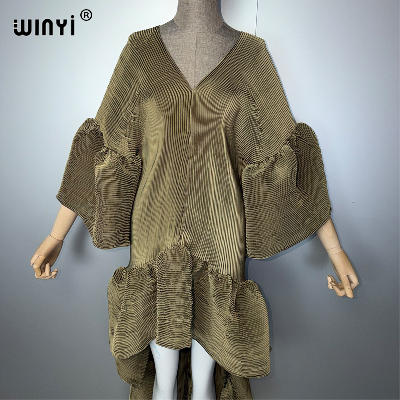 WINYI Robe Kaftan Maxi Bohème Style Moyen-Orient Élégante Plissée Robe de Plage Dubaï Abaya Robe de Soirée de Luxe Élastique