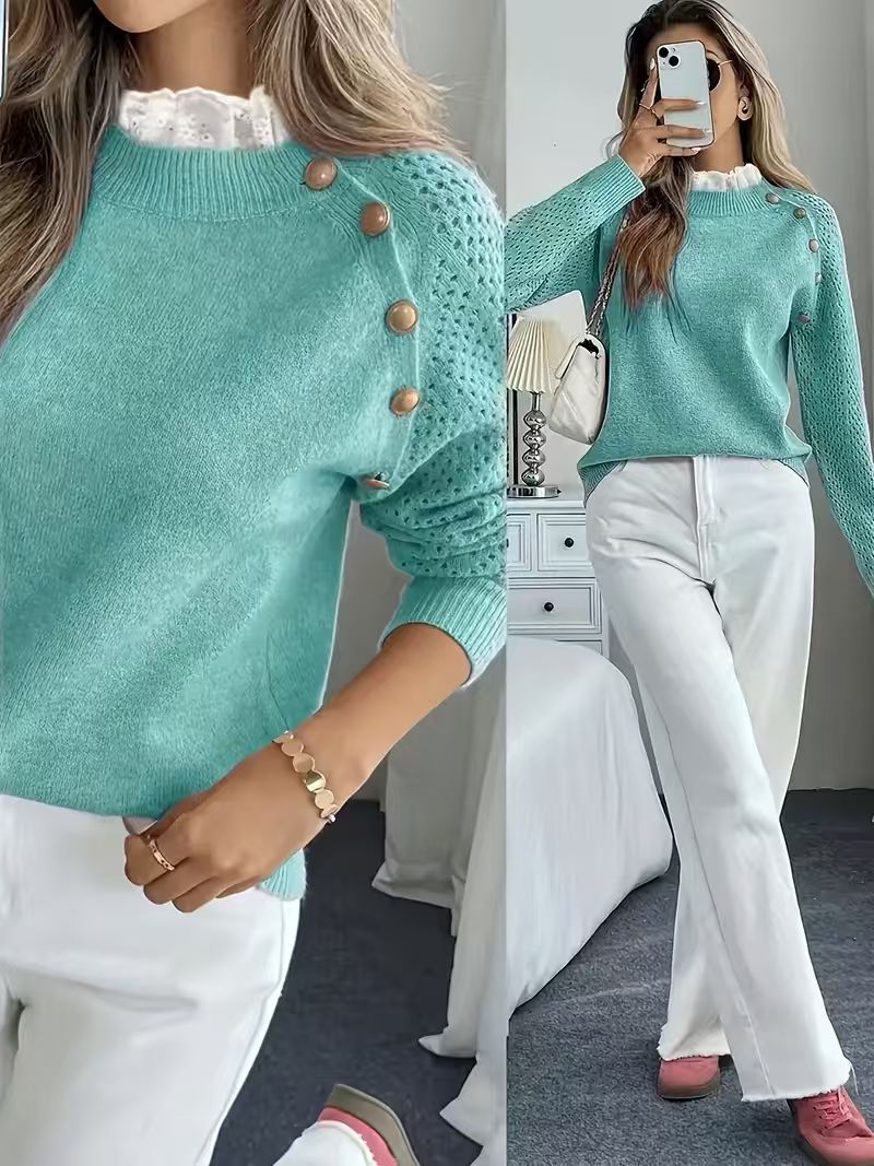 Gilet en tricot jacquard floral élégant pour femme, printemps/automne : col en V, décontracté, polyvalent, pull-over, style preppy