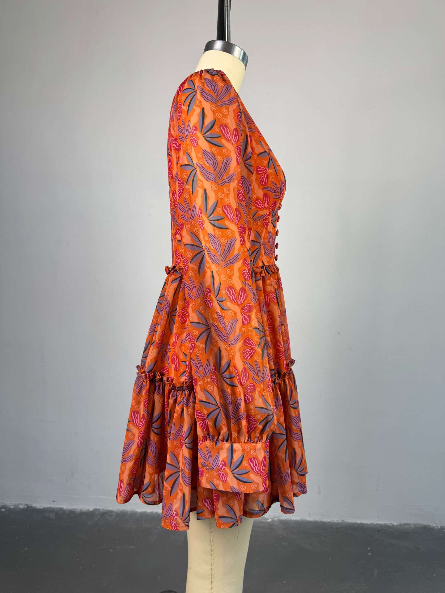 Robe Courte Femme Imprimé Floral Y2K Streetwear Col V Manches Longues Taille Haute Élégante pour Soirée et Travail