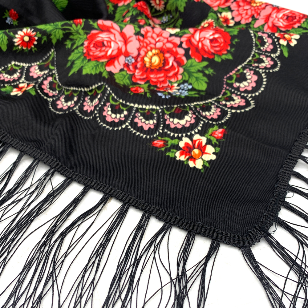 Foulard carré russe traditionnel pour femmes, imprimé Floral de luxe, Bandana à franges, châle, bandeau pour dames, enveloppes de tête Babushka