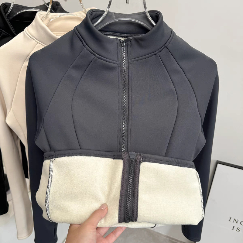 Veste de sport pour femme doublée polaire, col montant thermique, idéale pour le yoga, la course, le cyclisme, la gym et l'entraînement – Collection Automne Hiver