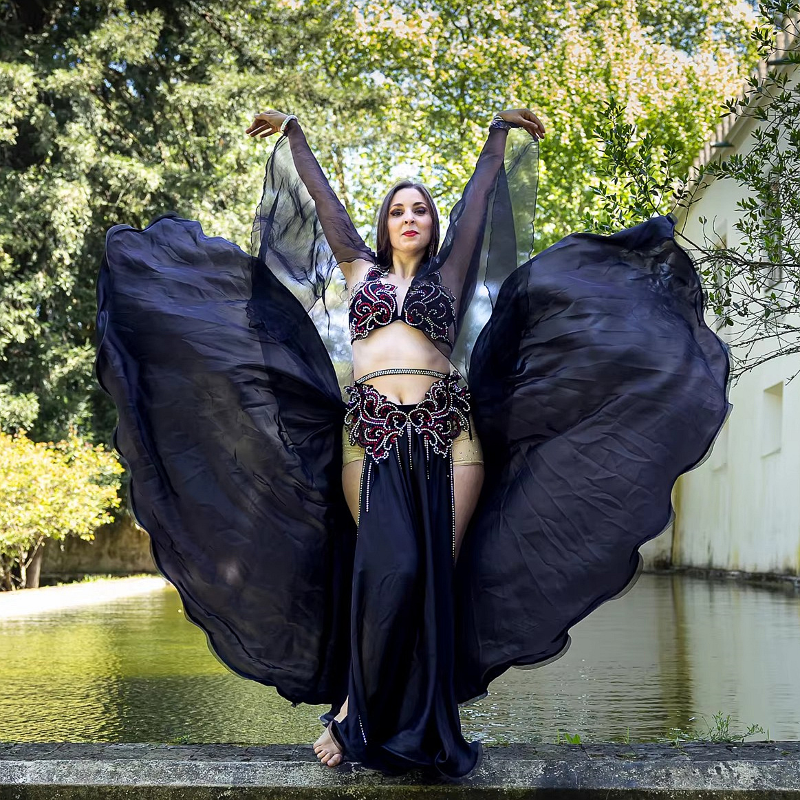 Ensemble de costumes de danse du ventre pour femmes Popsong, tenue de danse orientale égyptienne, tenue de compétition de groupe, manches papillon, jupes longues maxi