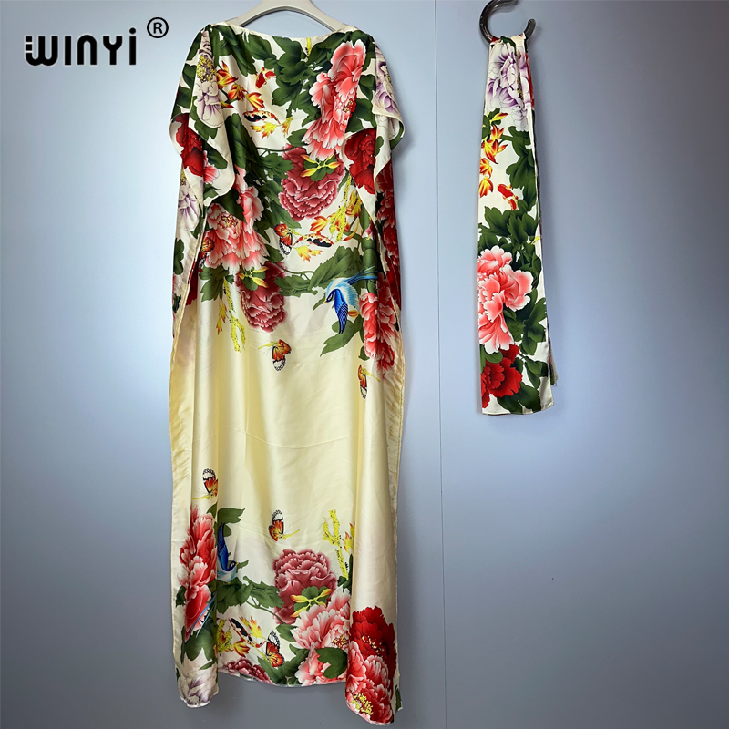 WINYI robes africaines pour femme robe imprimée boho avec ceinture abaya dubaï tenue traditionnelle de luxe ensembles musulmans femme robe de soirée