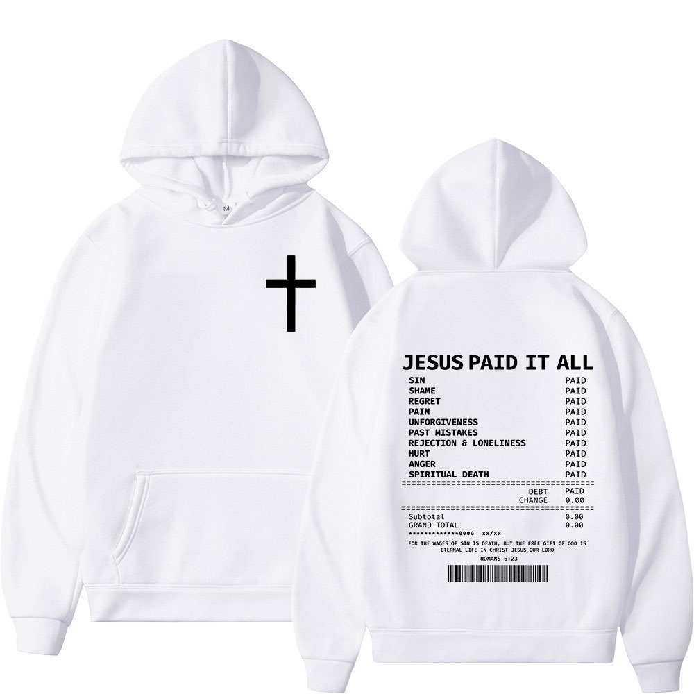 Salut jésus payé tout sweats à capuche verset de la Bible chrétienne hommes femmes vêtements Hip Hop Vintage sweats pulls surdimensionnés