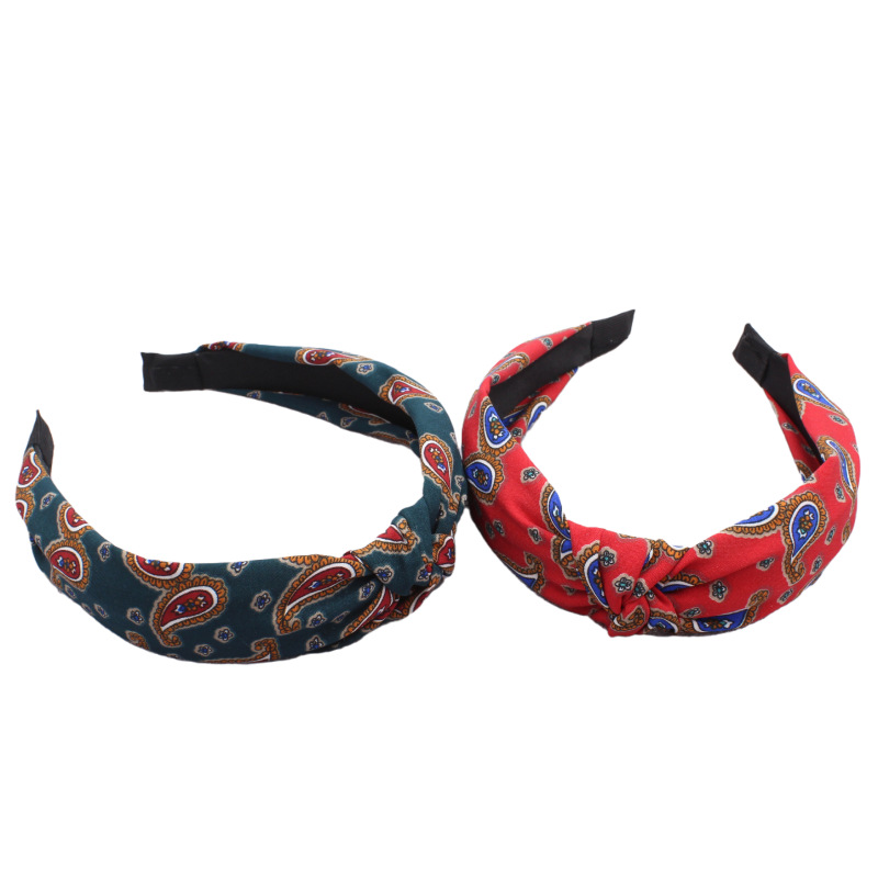 Bandeau à nœud supérieur pour femmes et filles, large bandeau à fleur de cajou, accessoires pour cheveux, serre-tête imprimé