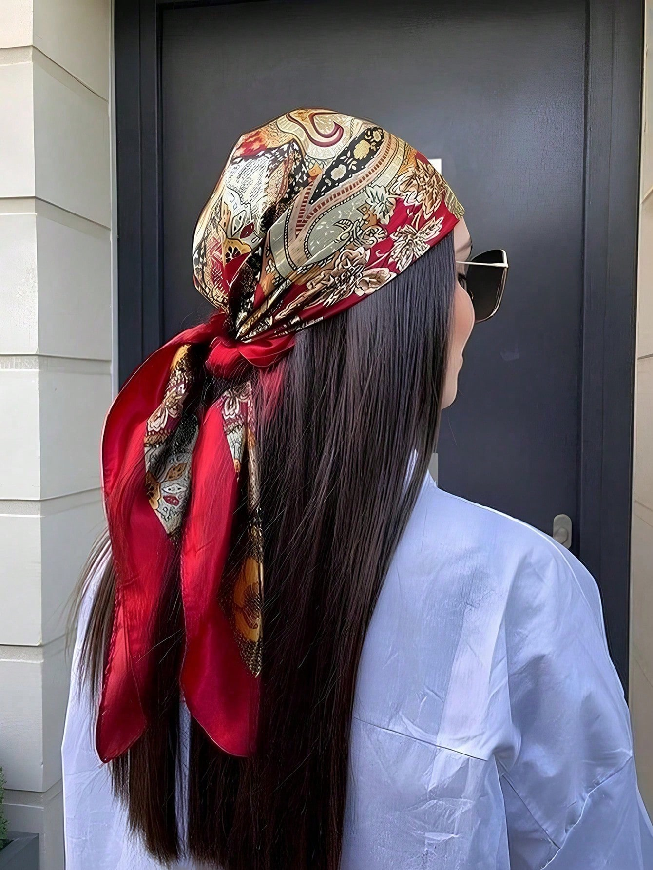 Foulard en Satin de fausse soie imprimé bohème, 1 pièce, Hijab carré, nouveau châle Bandana élégant à fleurs pour femmes, foulards polyvalents respirants