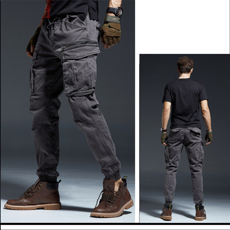 Pantalon de jogging en coton denim pour homme, pantalon cargo, taille élastique, poches, longueur de rinçage, optique d'hiver, 2020