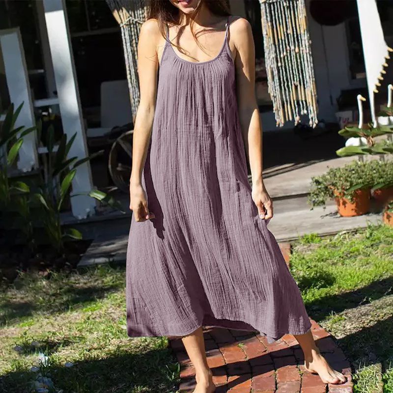 Robe longue décontractée 100% coton pour femmes, ample, couleur unie, sans manches, dos nu, Streetwear, élégante, été