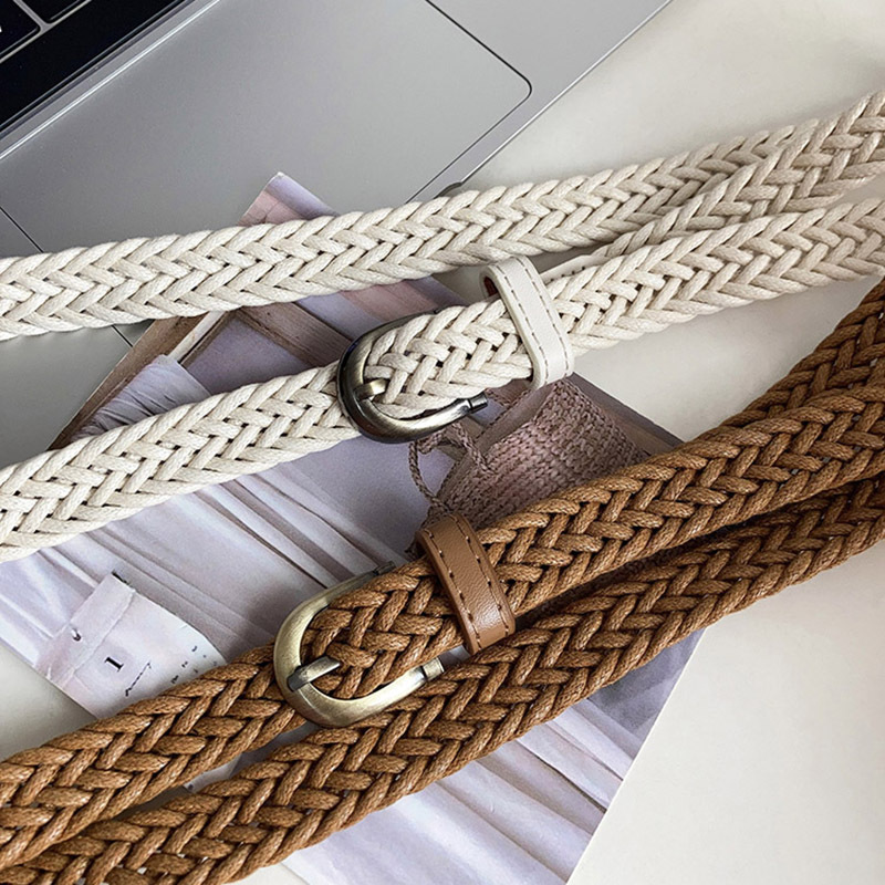 Ceinture fine tissée tendance 1,7x110cm, accessoires vintage pour jeans et robes, ceinture simple à boucle ardillon pour femme, Cinturones Para Mujer
