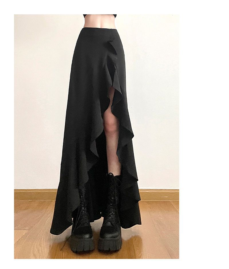 Jupes longues pour femmes, style gothique, asymétriques, fendues, Y2K, Harajuku, Vintage, Grunge
