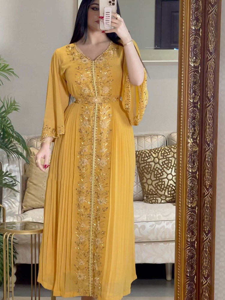 Abaya musulmane marocaine pour femmes, robe de soirée, broderie de diamants, ceinture islamique, caftan, abayas maxi éducatives, Eid