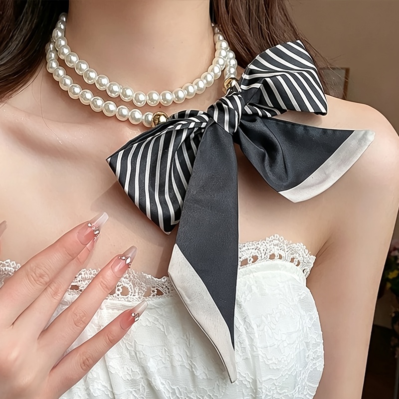 Écharpe-collier vintage française pour femme, printemps-été, en ruban doux, attache-cheveux, petite écharpe polyvalente, collier décoratif