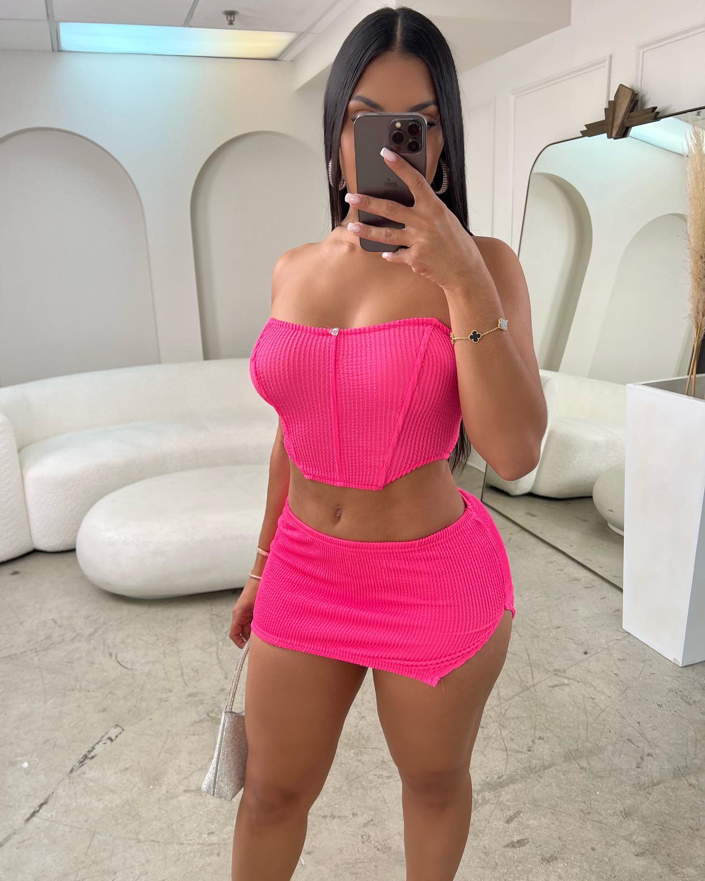 Women's sexy fishbone top slim slit short skirt fashion set short skirt two-piece set