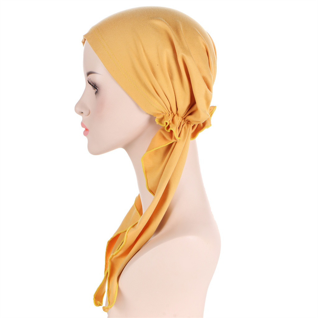 Couleur unie mode musulmane Hijabs Turban Bonnet longue queue bandeau élastique Hijab chapeaux respirant chimio casquette pour femmes filles