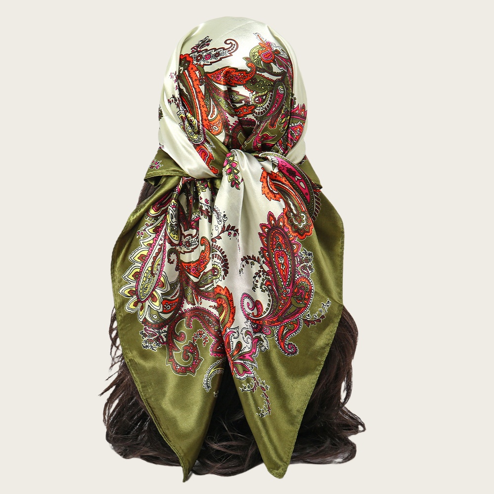 90*90 cm Hijab foulards femmes imprimé noix de cajou Satin femme marque de luxe châles carrés tête dames Bandanna foulard silencieux fille