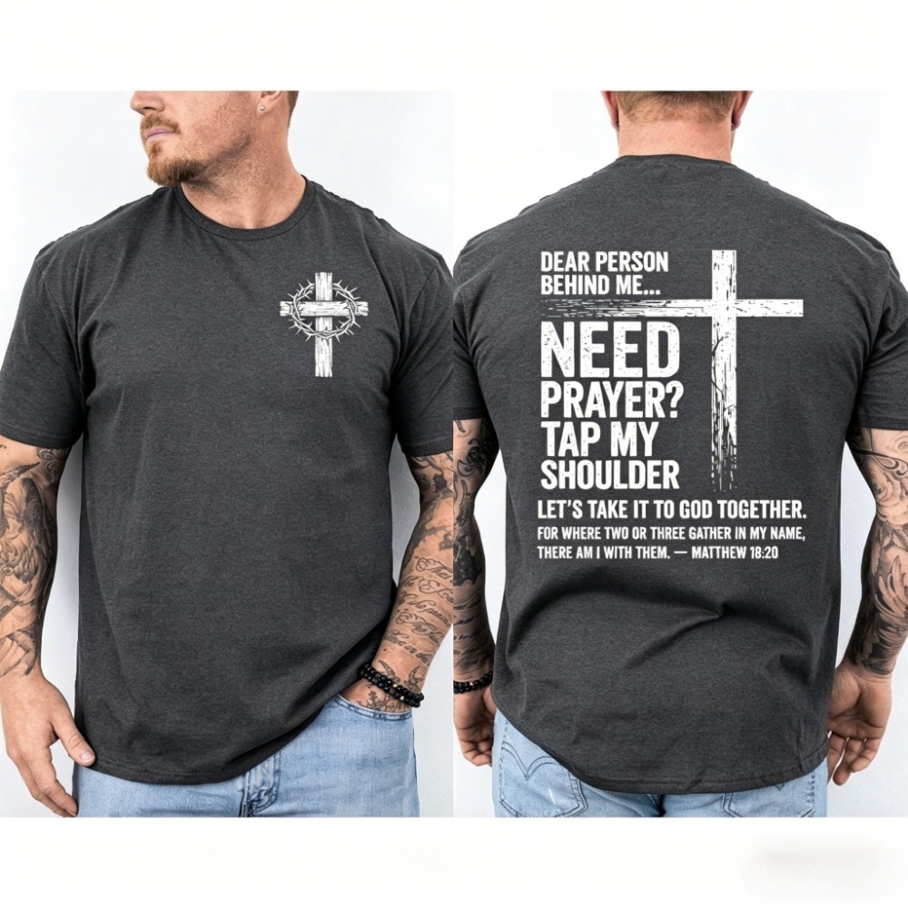 T-shirt « Chère personne derrière moi » avec impression rétro croix chrétienne double face « Prends la main » pour homme, vêtements décontractés