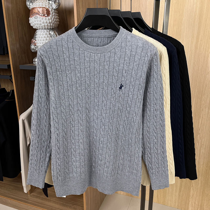 Pull de luxe pour homme à manches longues, col rond, broderie jacquard, tricot haut de gamme, pull tendance, chaud et confortable, vêtements pour homme